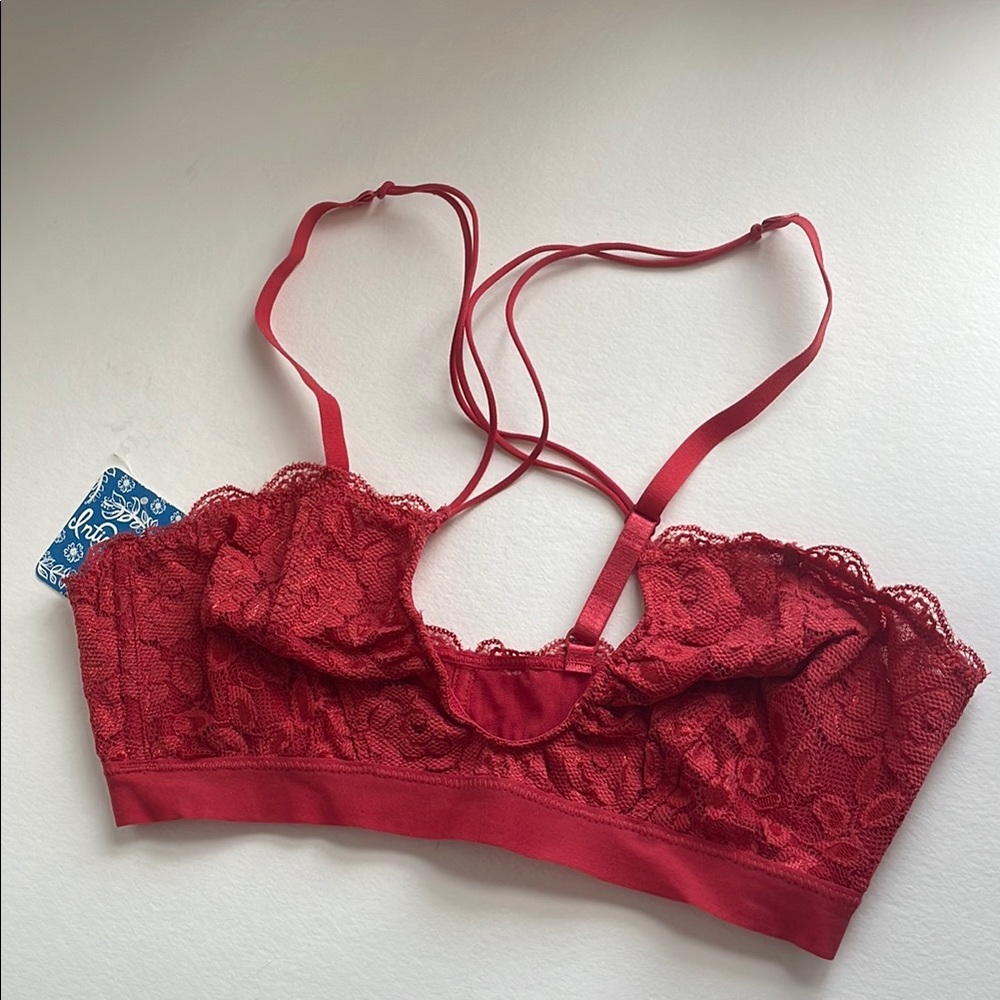 Free People Red Lace Bralette with Sheer Elegance